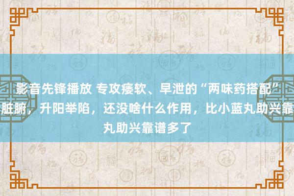 影音先锋播放 专攻痿软、早泄的“两味药搭配”，通调脏腑，升阳举陷，还没啥什么作用，比小蓝丸助兴靠谱多了