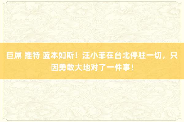 巨屌 推特 蓝本如斯！汪小菲在台北停驻一切，只因勇敢大地对了一件事！