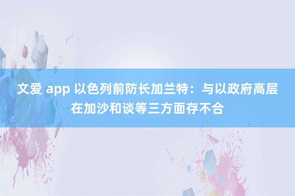 文爱 app 以色列前防长加兰特：与以政府高层在加沙和谈等三方面存不合